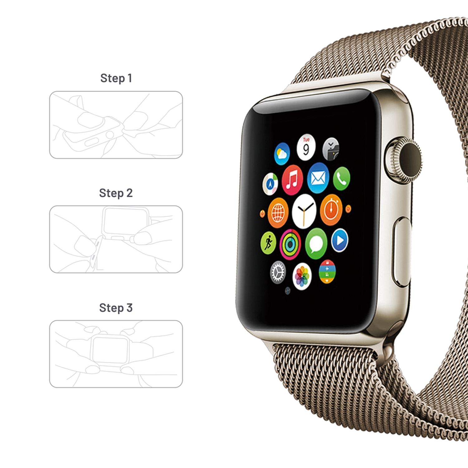 Buy Porodo iGuard Steel Mesh Watch Band For Apple Watch 42 44 45mm in UAE Retro Golden PDMILOOP44 RTGD