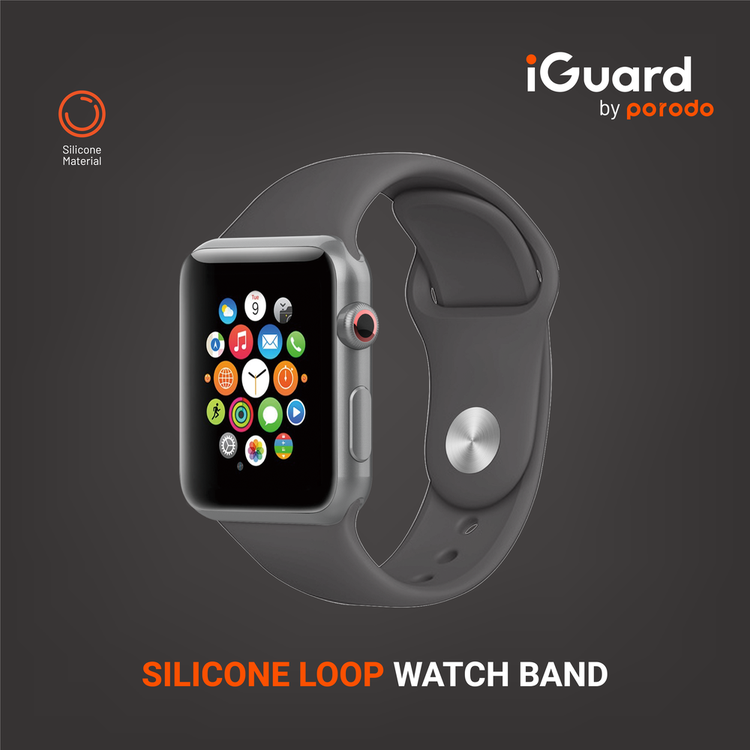 Porodo iGuard Silicone Loop Watch Band for Apple Watch 42/44/45mm, Easy Attachment & Detachment, Comfort Fit, Compatible with  Apple Watch Series 4/5/6/7/SE, User Friendly, Lightweight, Adjustable, High Quality - Grey