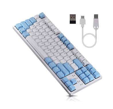 Durgod Taurus K320 TKL Wireless Mechanical Gaming Keyboard  - DoubleShot PBT NKRO (Cherry Red,Brown) - White/Light Blue