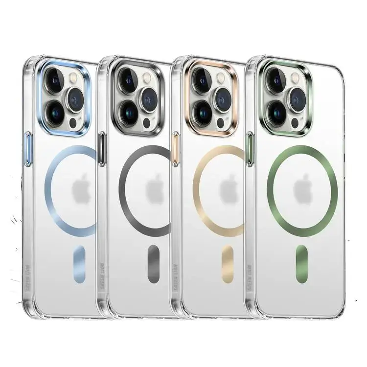 Green  Lion Metallic Frame TPU Transparent Case for iPhone 13 Pro, Sturdy Metal Frame, Shock-Absorbing Tech, Anti-Scratch & Case-Friendly, Easy Access - Gold