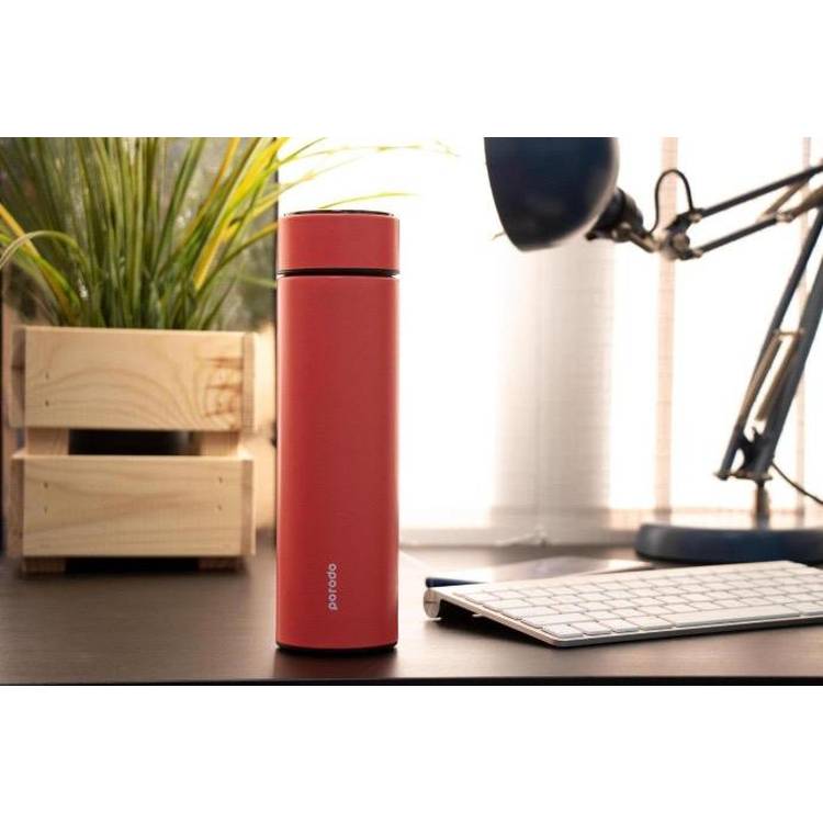Porodo Smart Water Bottle with Temperature Indicator, 500ml Capacity, Temperature Sensor, LED Touch Sensitive Display - Red
