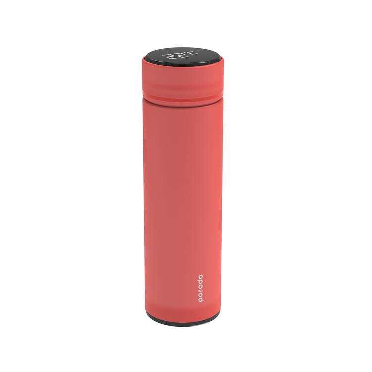 Porodo Smart Water Bottle with Temperature Indicator, 500ml Capacity, Temperature Sensor, LED Touch Sensitive Display - Red