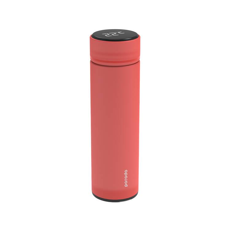 Porodo Smart Water Bottle with Temperature Indicator, 500ml Capacity, Temperature Sensor, LED Touch Sensitive Display - Red