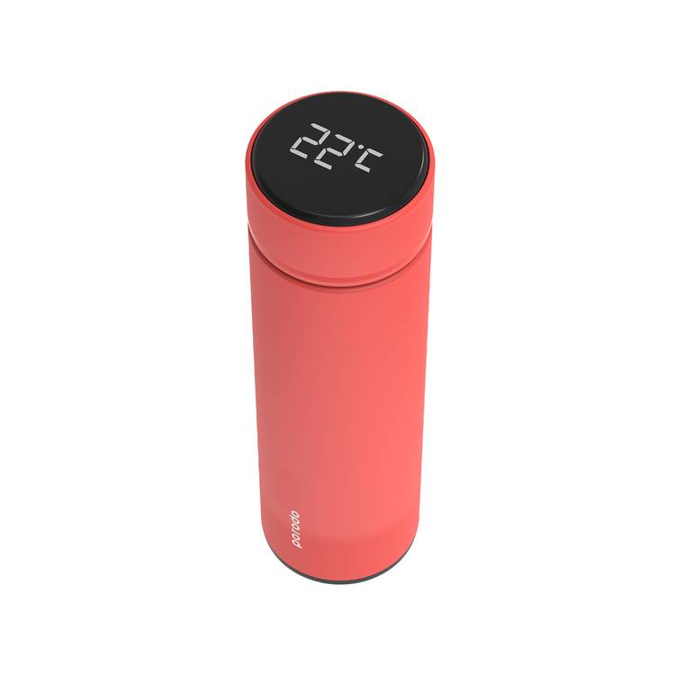 Porodo Smart Water Bottle with Temperature Indicator, 500ml Capacity, Temperature Sensor, LED Touch Sensitive Display - Red