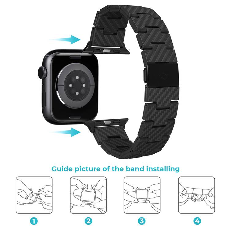 PITAKA Carbon Fiber Watch Band 100% Recycled Lightweight Durable Genuine Black Carbon Fiber for Apple Watch 42/44/45mm - Retro