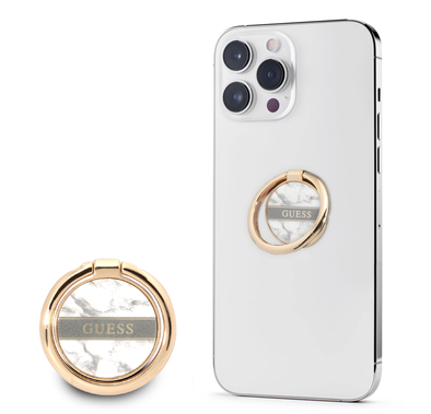 Guess Metal Ring Stand 4G, Compatible with All Smartphone - Marble White
