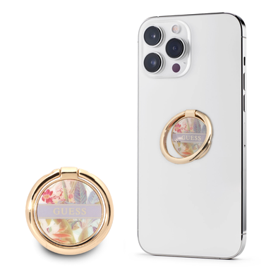 Guess Metal Ring Stand 4G, Compatible with All Smartphone - Flower Purple