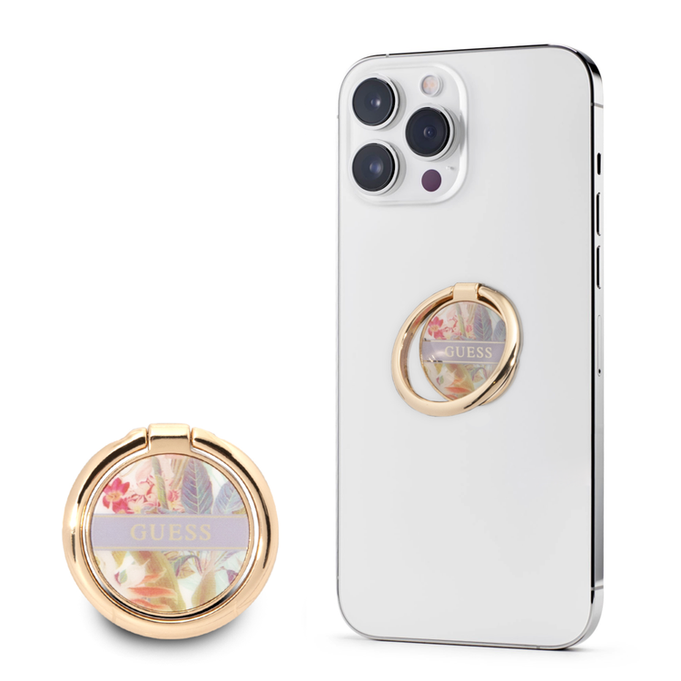 Guess Metal Ring Stand 4G, Compatible with All Smartphone - Flower Purple