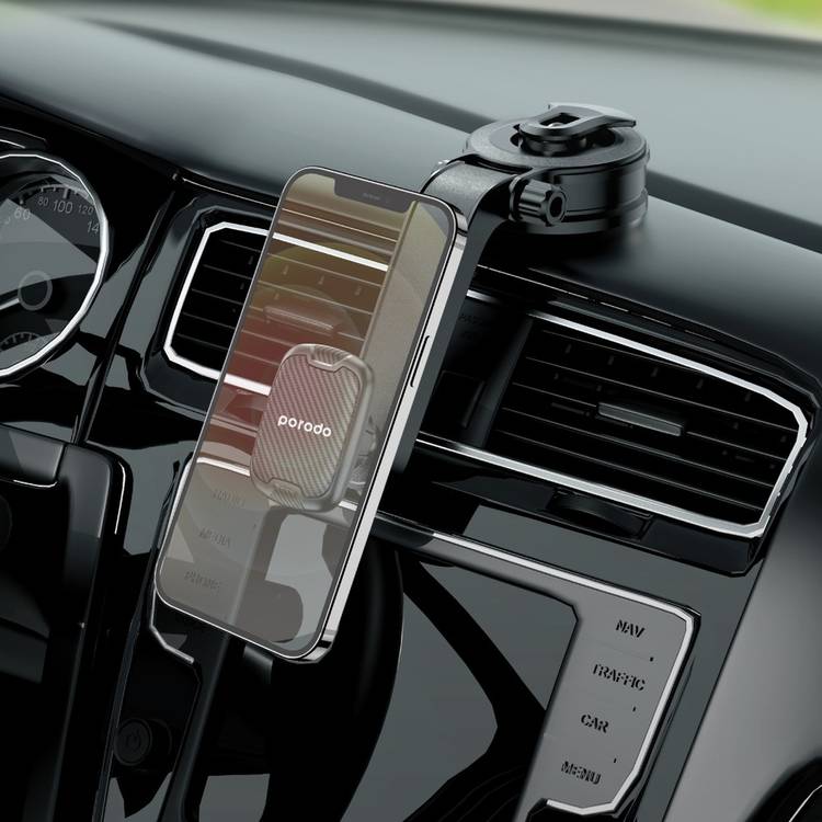 Porodo Suction Cup Car Mount Magnetic Windshield - Black