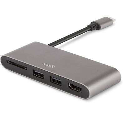 Moshi MSHI-L-084213 USB-C Multimedia Adapter, 3-in-1 hub Data transfer, HDMI output - Titanium Gray