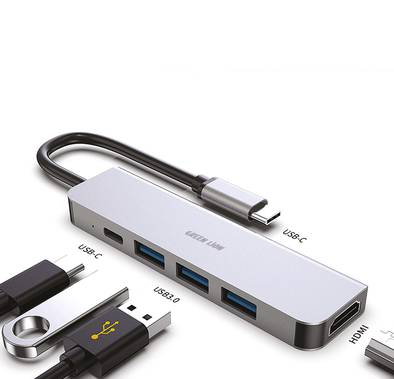 Green  Lion 5 in 1 Type-C Adapter 4K - Gray