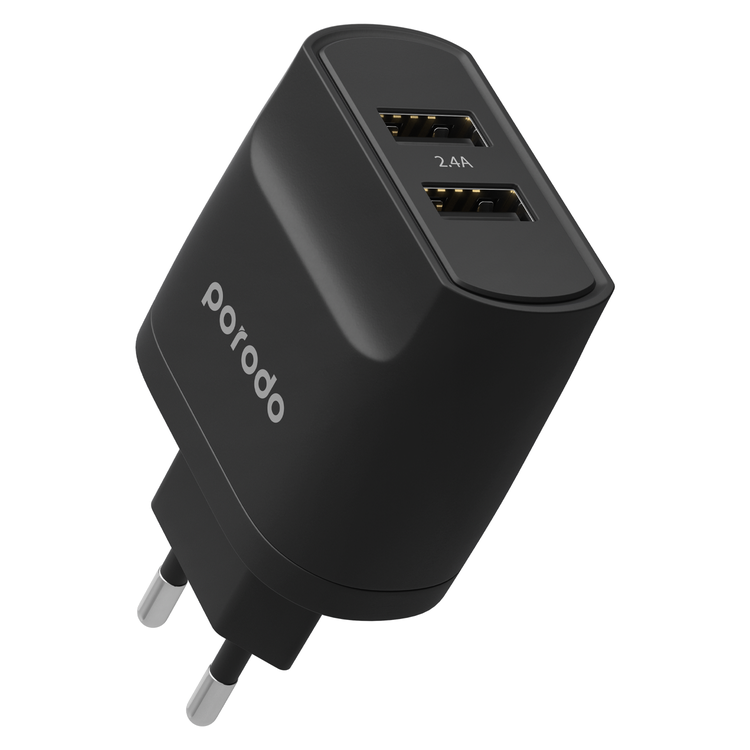 Porodo Blue 2 Pin Dual Port Wall Charger 2.4A 