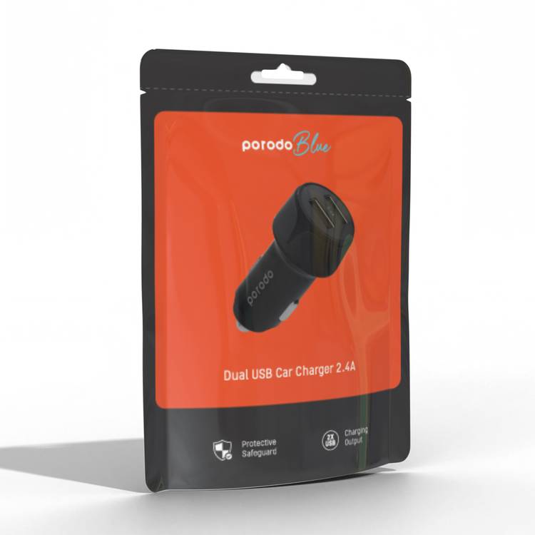 Porodo Blue Dual Port Car Charger 2.4A 