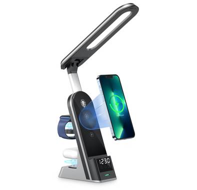 GreenLion 7 in 1 Dual Coil Max 15W, Wireless Charger, LED Nightlight, Clock, Universal - Black