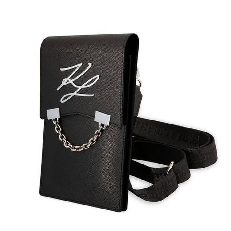 Karl Lagerfeld Wallet with Chain and Autograph Metal Logo - Black
