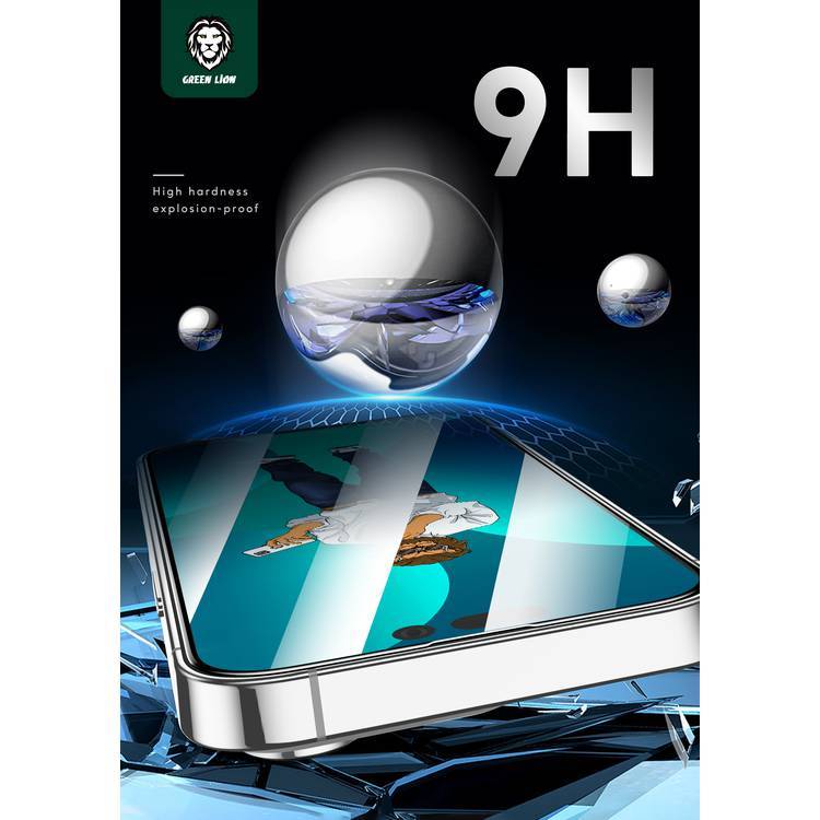 Green Lion 9H Steve Full Screen Protector for iPhone 14 Pro Max, HD Crystal Clear, Full-Screen Coverage, Grease Resistance, Anti-Fingerprint, Anti-Scratch - Clear