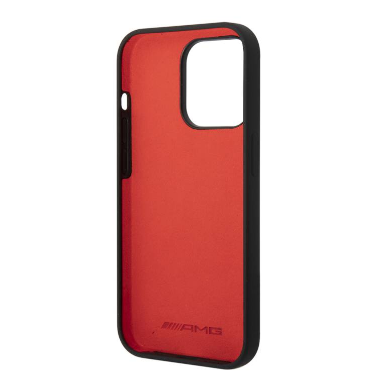 Amg Liquid Silicone Case Checkered Flag Pattern - iPhone 14 Pro - Black / Red 