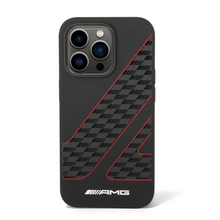 Amg Liquid Silicone Case Checkered Flag Pattern - iPhone 14 Pro - Black / Red 