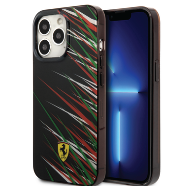 Ferrari PC/TPU Case with Double Layer Grass Print iPhone 14 Pro Compatibility - Black