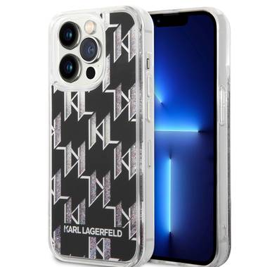 Karl lagerfeld Liquid Glitter Case Monogram Pattern & Multicolor Glitter iPhone 14 Plus Compatibility - Black