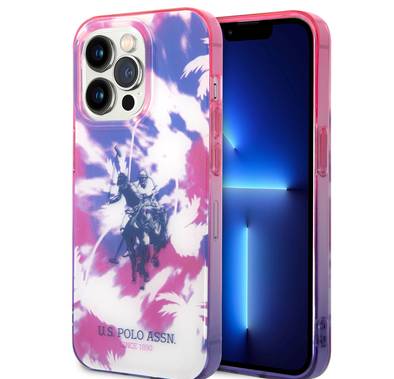USPA PC/TPU IML Case With Dye Palm Design & Horse Logo For iPhone 14 Pro Max - Purple