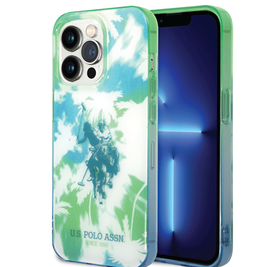 USPA PC/TPU IML Case With Dye Palm Design & Horse Logo For iPhone 14 Pro - Green