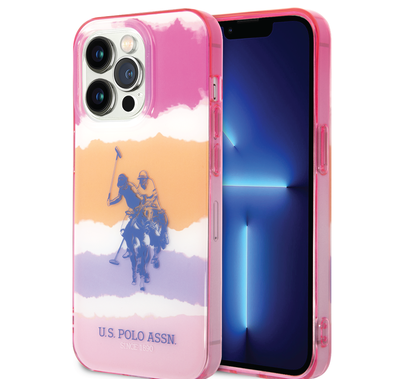 USPA PC/TPU Case with Blurred Stripes & Horse Logo iPhone 14 Pro Compatibility - Pink
