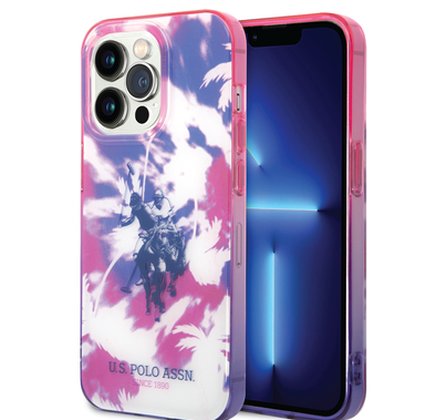 USPA PC/TPU IML Case With Dye Palm Design & Horse Logo For iPhone 14 Pro - Purple
