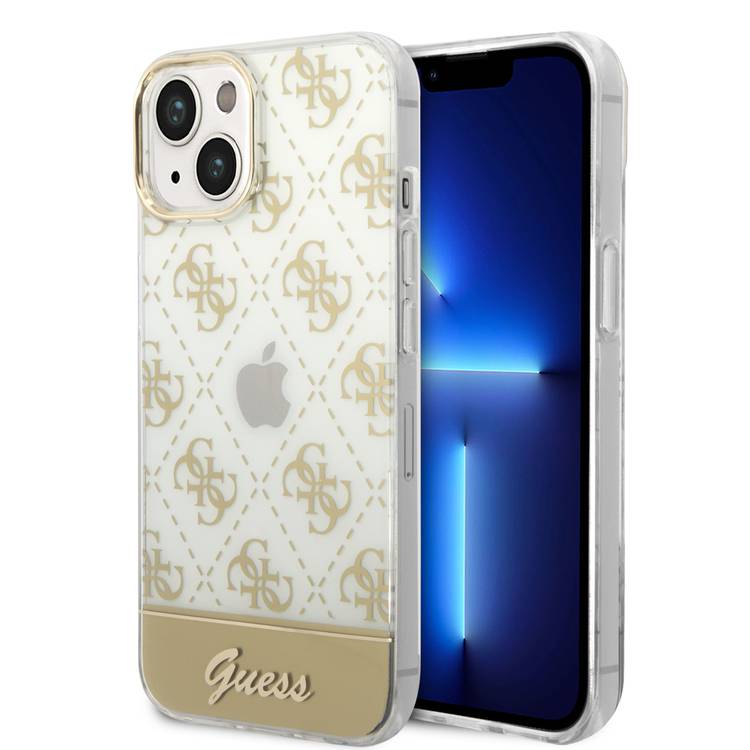 Guess IML Case With Electroplated 4G Pattern & Bottom Stripe Script Logo - Gold