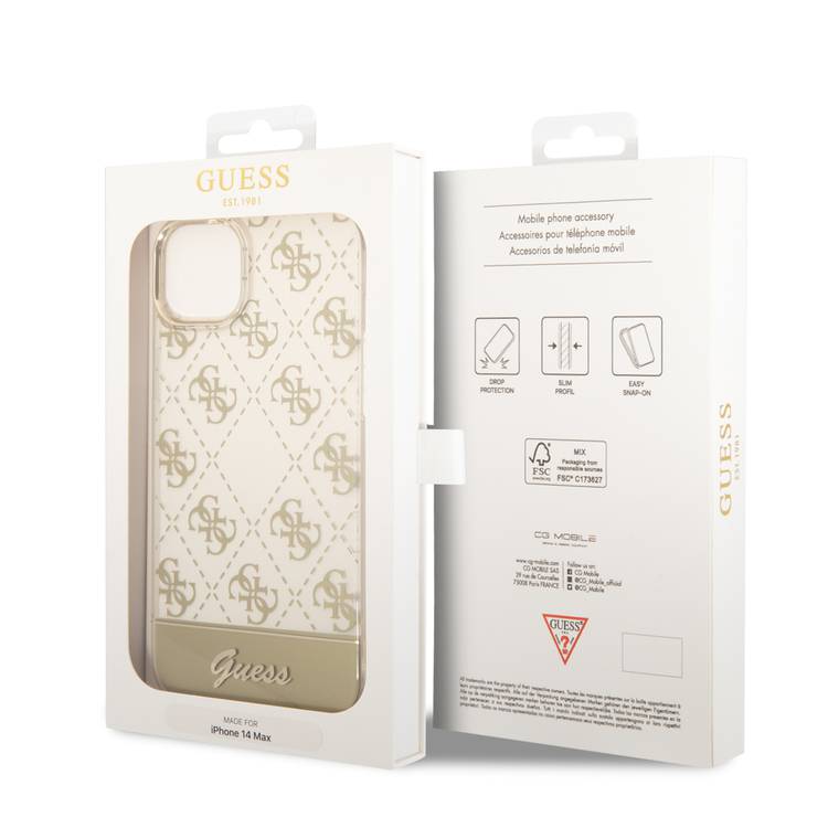 Guess IML Case With Electroplated 4G Pattern & Bottom Stripe Script Logo - Gold