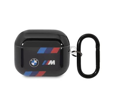 BMW M Collection Airpods 3 Case with Tricolor Stripes, Scratch Resistant, Shock and Impact Protections, Easy to Install, Snap-on Design, Fingerprint Resistant Surface - Black