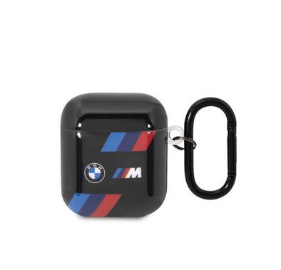 BMW M Collection Airpods 1&2 Case with Tricolor Stripes, Scratch Resistant, Shock and Impact Protections, Easy to Install, Snap-on Design, Fingerprint Resistant Surface - Black