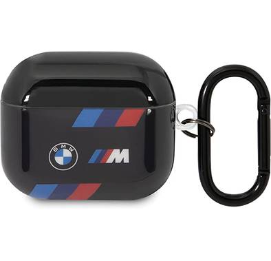 BMW M Collection Airpods Cases TPU Tricolor Lines And Logo Printed Glossy Compatible with Airpods 3 - Black