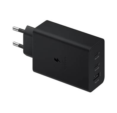Samsung Trio 65W Travel Charger, 2 USB-C & 1 USB-A, Super Fast Charging (SFC) 2.0, 100-240 V Input Voltage, Multi-Device Charging, Safe Protection Methods - Black 