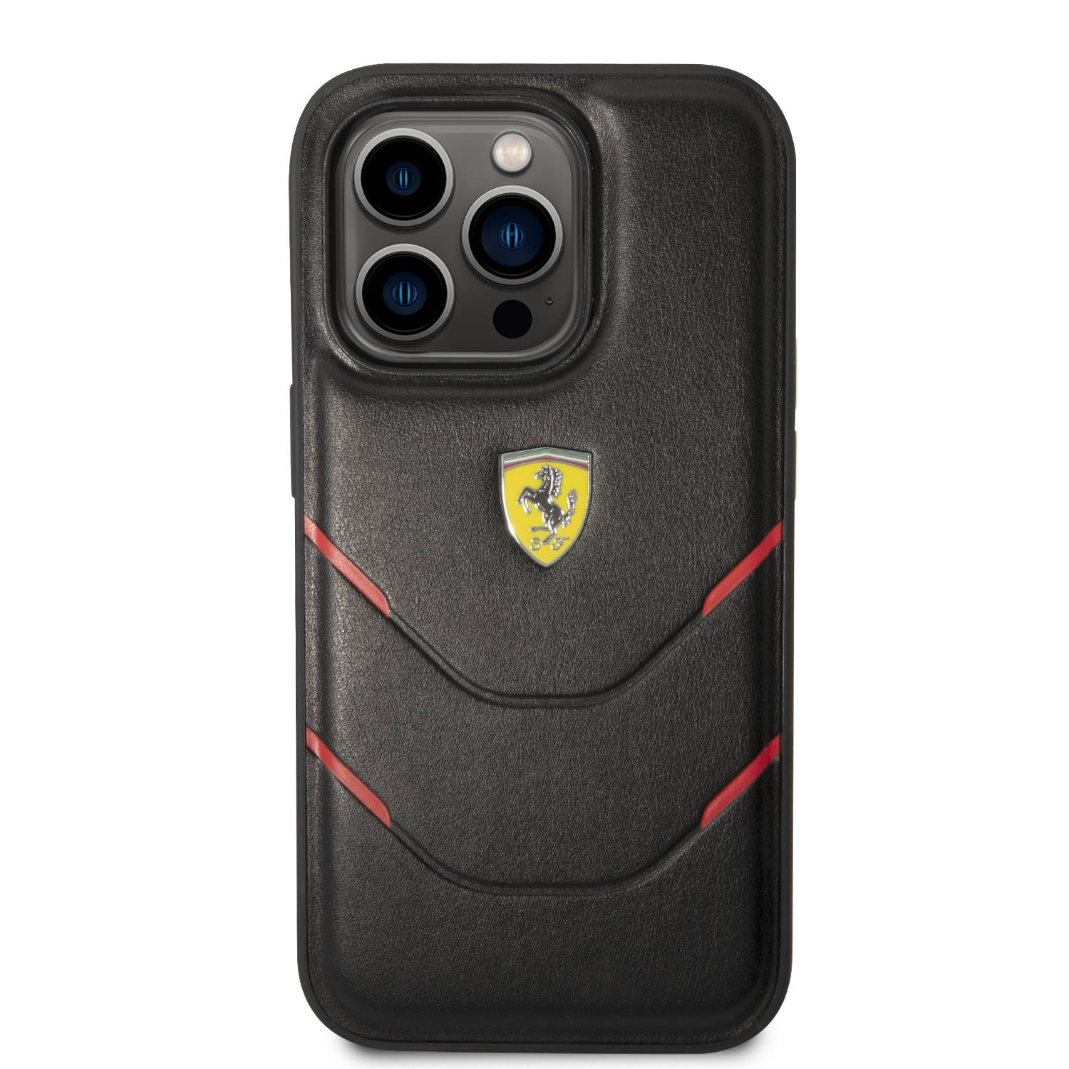 Ferrari -PU Leather Case Hot Stamp Contrasted Lines iPhone 14 Pro Max -  Black