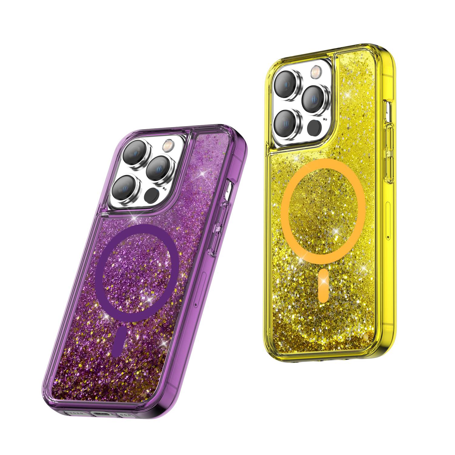 Durable Gold iPhone 14 Pro Max 3D Glitter Resin Case with Bumper Protection