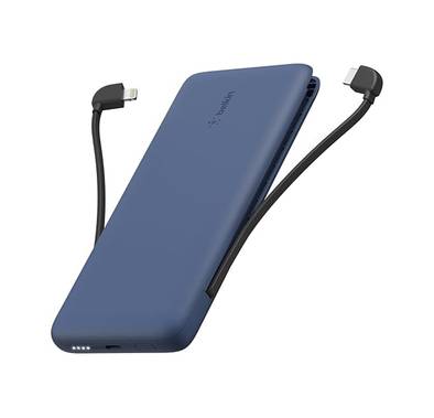 Belkin Boost Charge Plus Power Bank 10000mAh with Built-in Type-C to Lightning Cable, 23W Total Output, Short-Circuit Protection, Temperature Control, Overcharge Protection - Blue