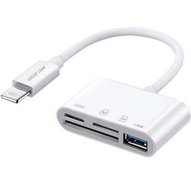 Green 4-In-1 Lightning OTG Adapter with SD TF Card Slots, Type-C and USB-A Ports