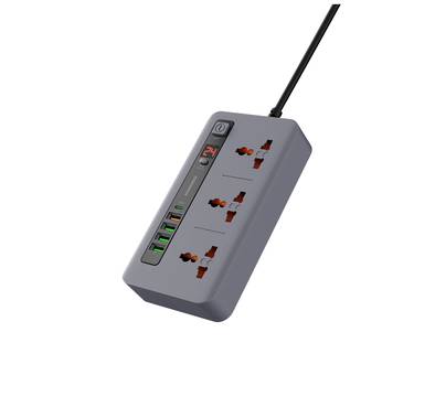 Porodo Multi-Port Power HUB Ultimate Home & Office Kit with 4 USB-A & 1 USB-C, 2m Cable Length, Built-in Safeguard, Over-Heat Protection, LED Display - Gray