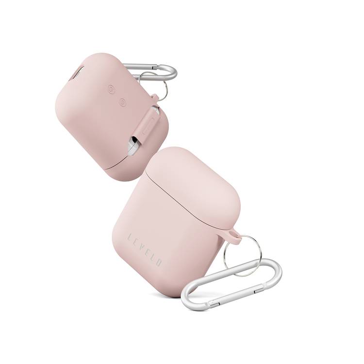 Levelo Gorra Hybrid Silicone AirPods 1 & 2 Case with Metal Carabiner, Shockproof, Slim & Thin Design, Lightweight & Slim, Easy Snap-On - Pink