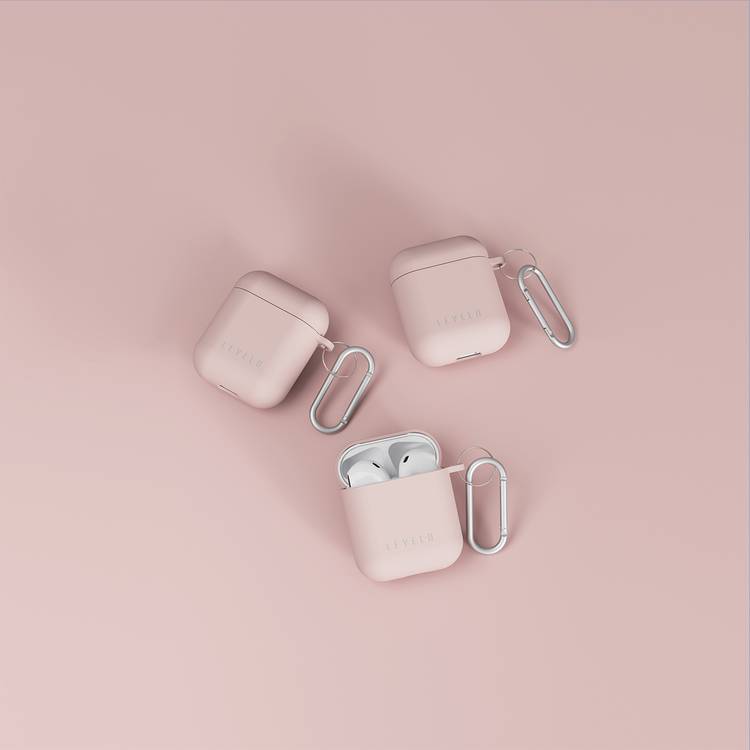 Levelo Gorra Hybrid Silicone AirPods 1 & 2 Case with Metal Carabiner, Shockproof, Slim & Thin Design, Lightweight & Slim, Easy Snap-On - Pink