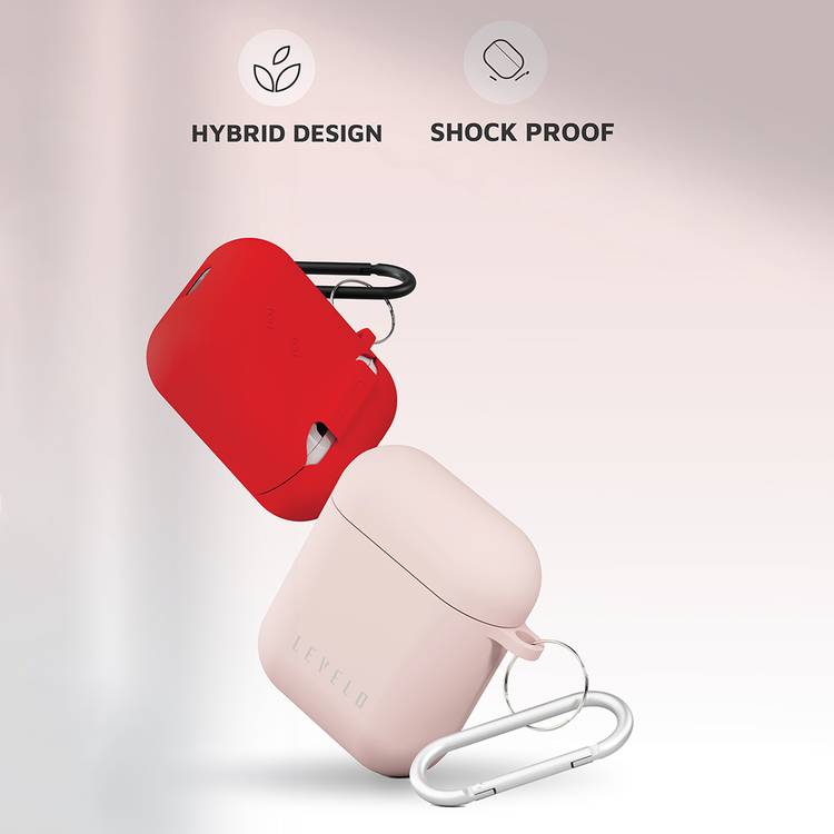 Levelo Gorra Hybrid Silicone AirPods 1 & 2 Case with Metal Carabiner, Shockproof, Slim & Thin Design, Lightweight & Slim, Easy Snap-On - Pink