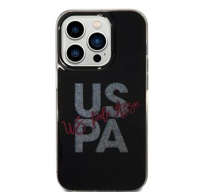 U.S. Polo Glitter Script Card Case iPhone 14 Pro - Black