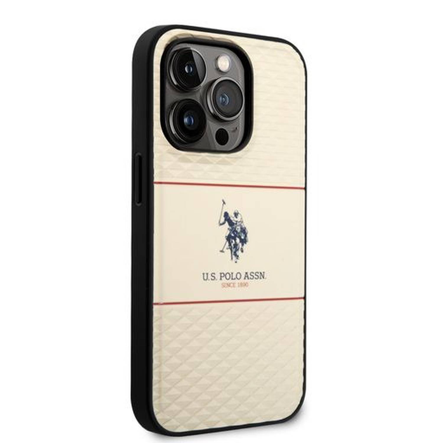 Catalog :: Mobile phones accessories :: Cases :: Back cover :: U.S. Polo PU iPhone  14 Pro Max Leather Stitched Lines Case Apple Melns Sarkans