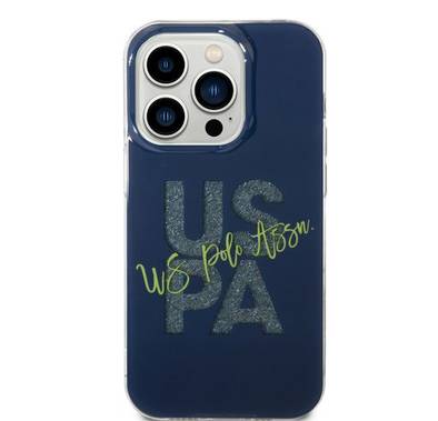 U.S. Polo Glitter Script Card Case iPhone 14 Pro - Navy Blue