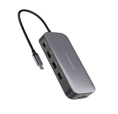 Powerology 512GB USB-C Hub & SSD Drive All in One Storage, 625MB/s Read & Write, 5Gbps Data Transfer, PD 100W - Gray 