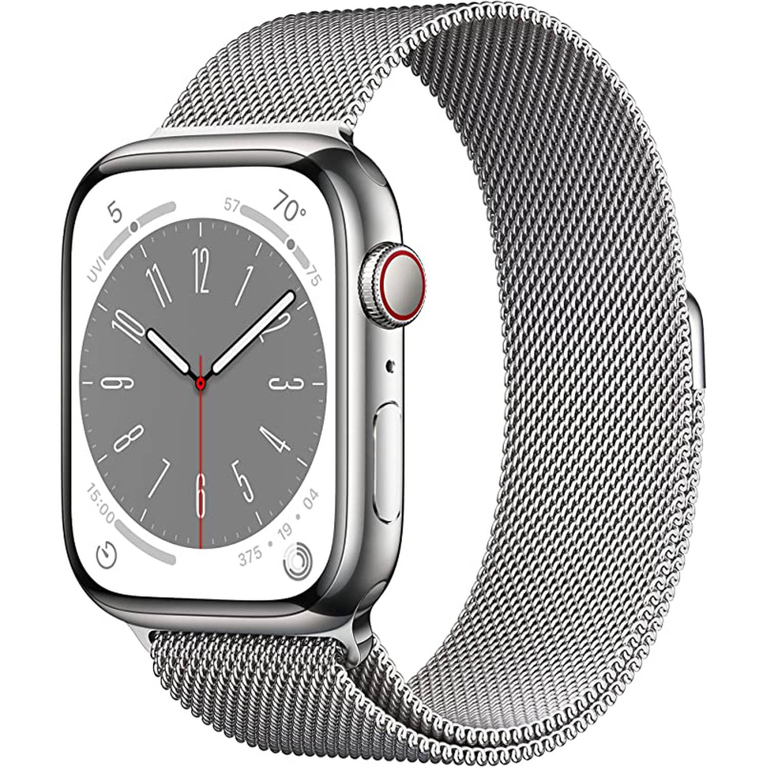 Apple watch series 8 GPS Cellular Silver Stainless Steel Case Silver Milanese Loop 45 MM MNKJ3AE A