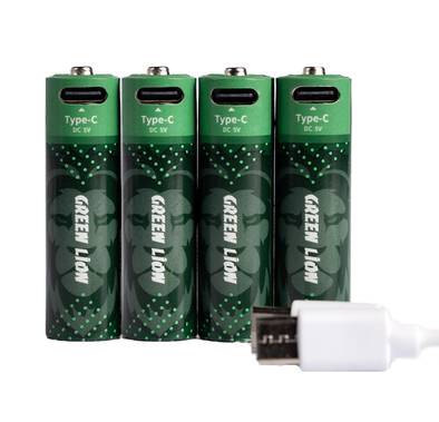 Green Lion Rechargable Battery AA, Comes with Type-C Cable, Rechargeable Battery - Green