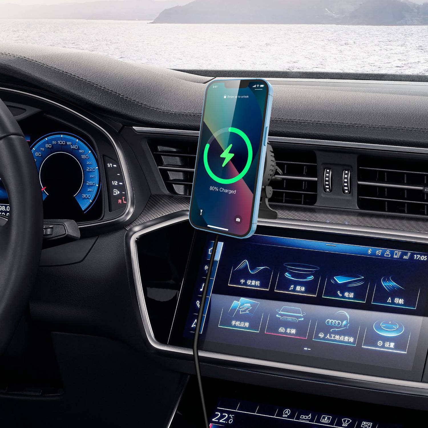 Powerology Dual Coil Car Mount Wireless Charger: Efficient Charging