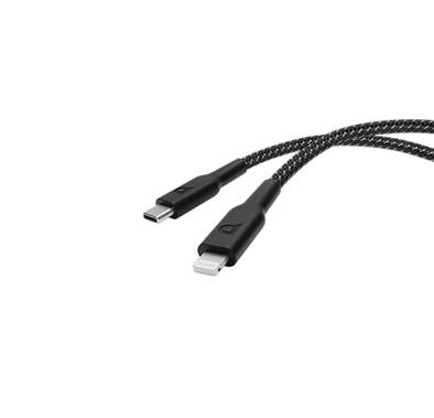 Powerology Braided USB-C to Lightning Charging Cable with Fast Charging & Data Transfer, 60W Power Delivery, Universal Compatibility, 1.2m Cable Length - Black